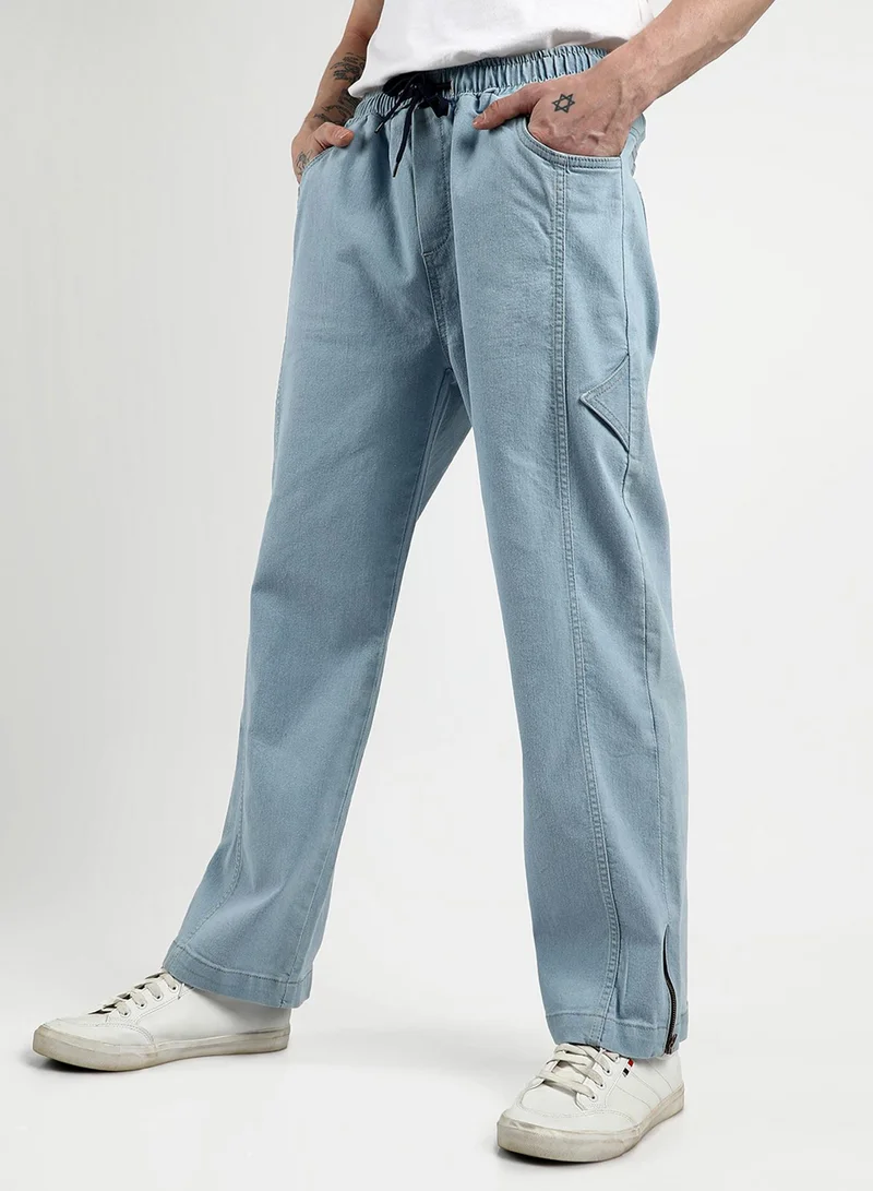 CAHOOT  Men's Light Blue Straight-Fit Denim Jeans For Casual Wear | 4 Pockets | Light-Wash | Drawstring Closure | Denim Jeans Crafted With Comfort Fit For Everyday Wear for Men | Best Price UAE